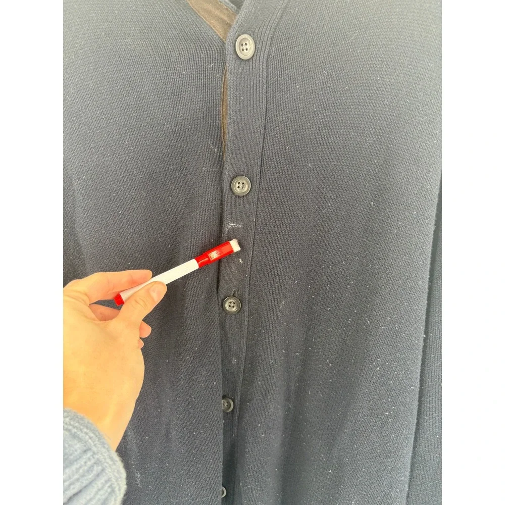 CHAPS Mens Navy Blue Button Up Cardigan Sweater Elbow Patches Size‎ L